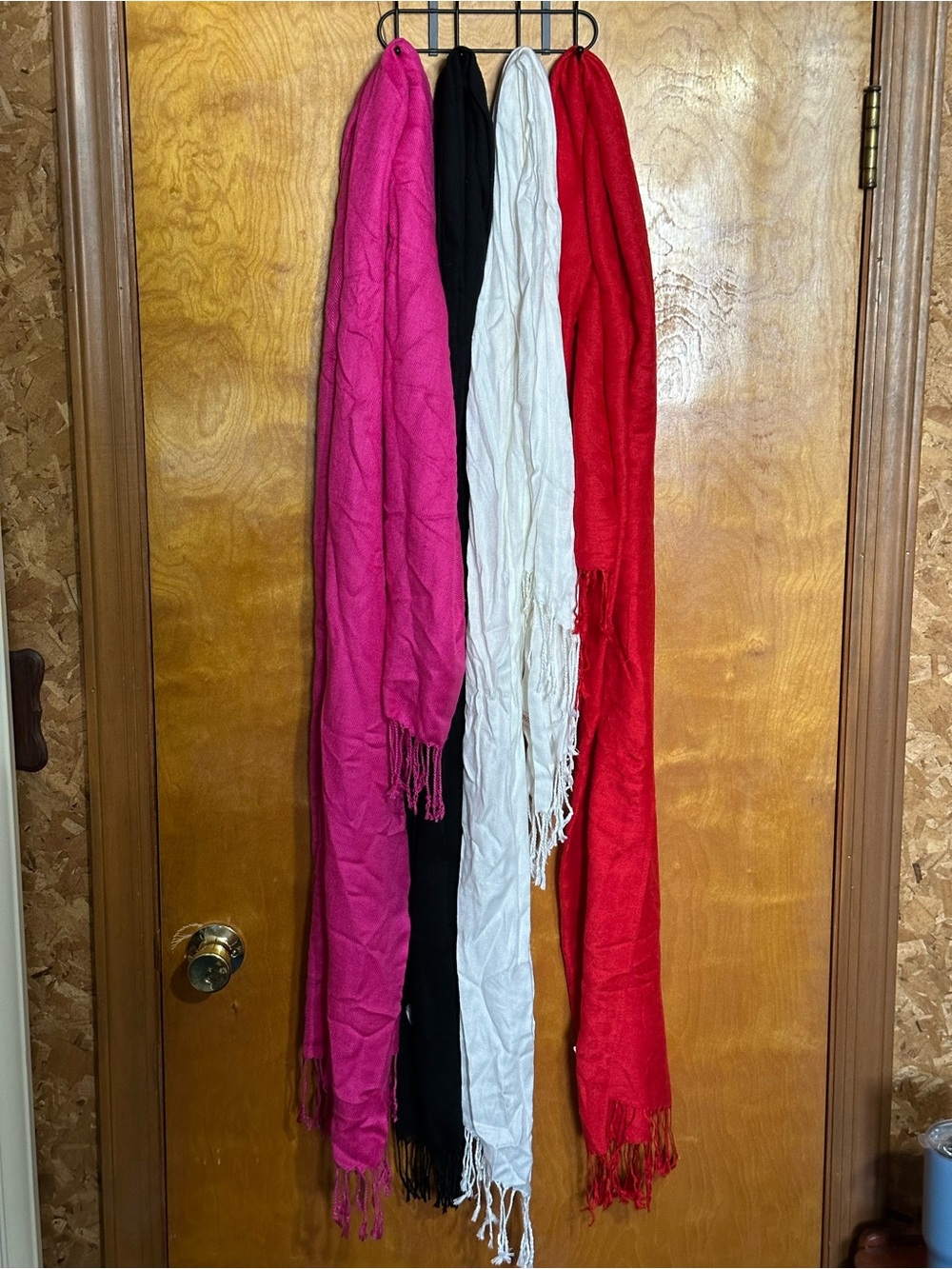 Set of 4 Lightweight Fringe Scarves — Pink, Black, White, Red